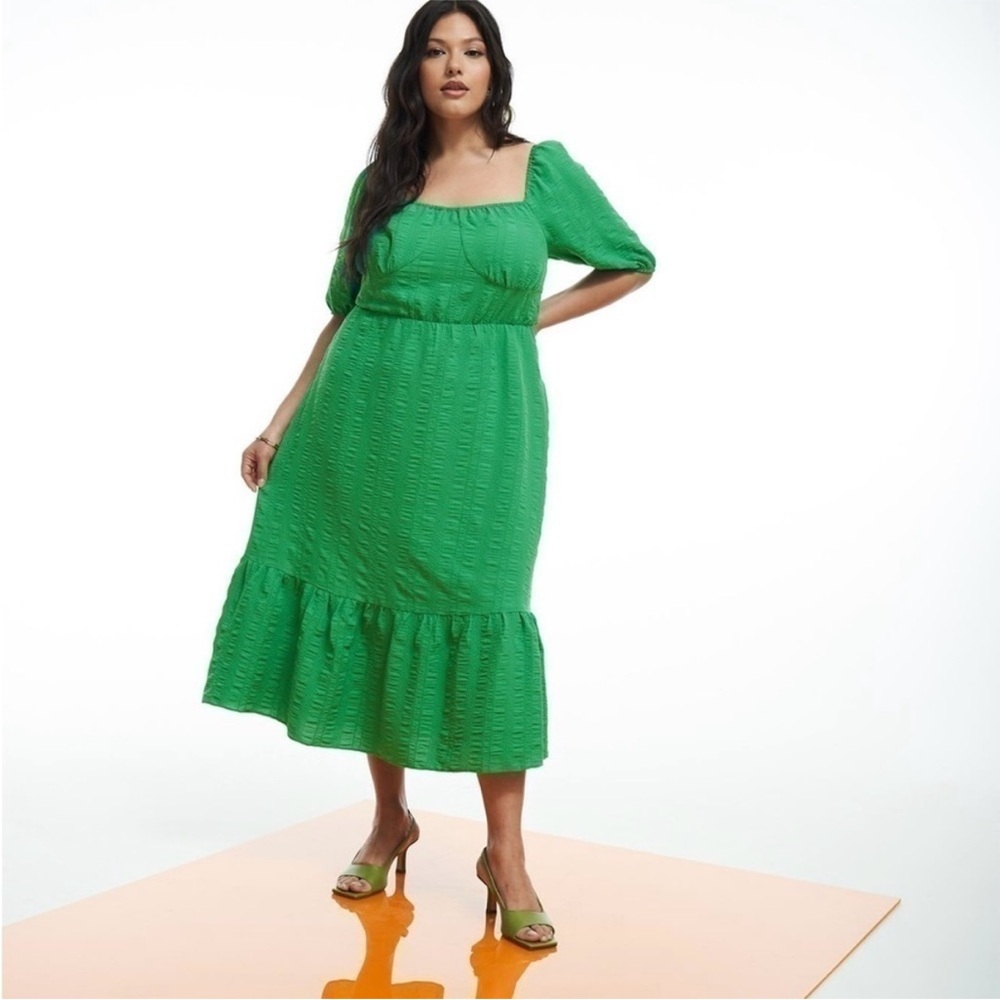 Addition Elle Green Maxi Tiered Lace-Up Peasant Dress Party Stretch size 3X - Picture 4 of 16
